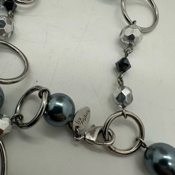 Lia Sophia silver tone and grey faux pearl extra long necklace - Picture 5 of 5